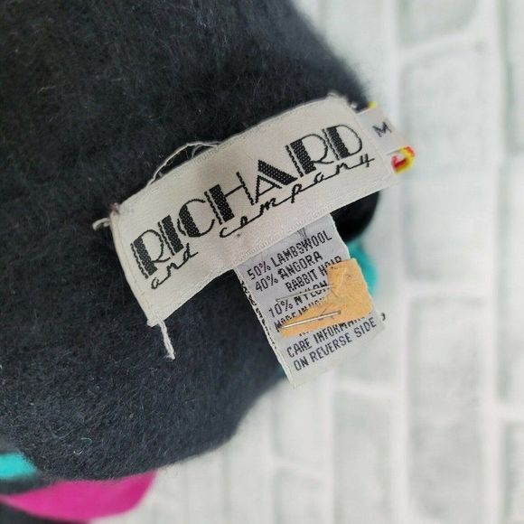 Vintage 80s Richard &‎ Co Bright Colorful Colorblock Angora Sweater Mock Neck - Picture 6 of 7